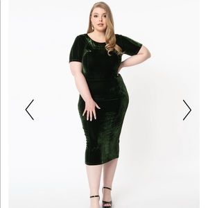 Unique Vintage Plus Size Olive Green Velvet Mod Wiggle Dress - 2X/18